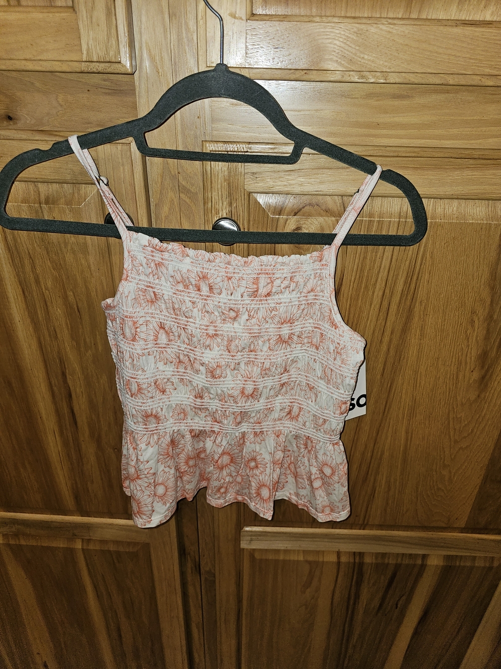 SO White and Coral Floral Smocked Peplum Tank